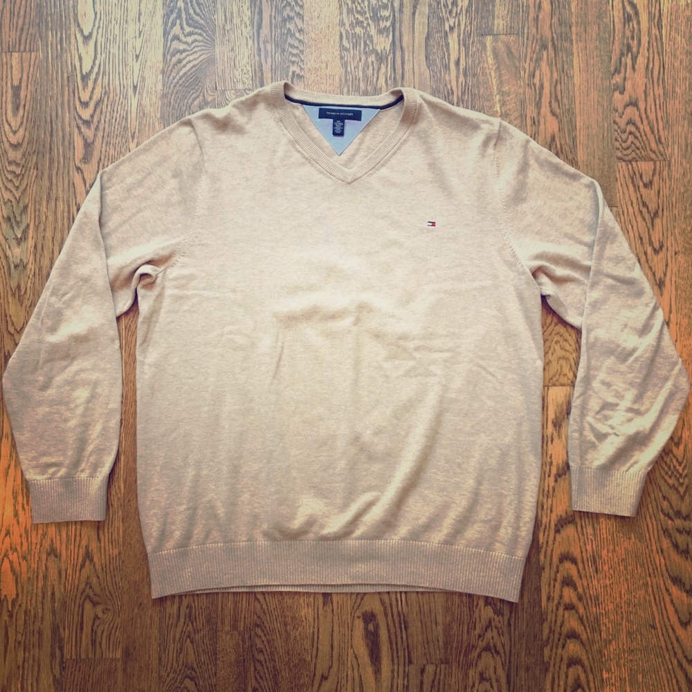 Beige V-Neck Sweater by Tommy Hilfiger